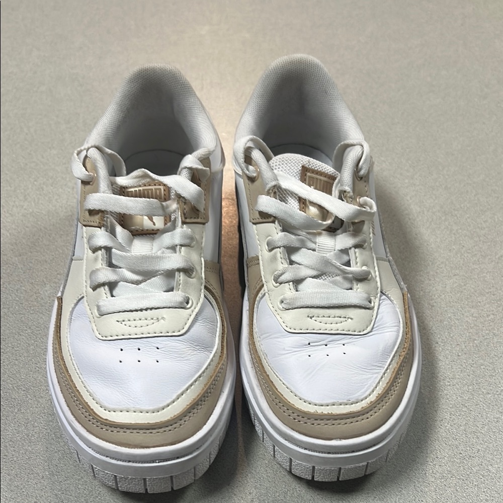 Puma White and Tan Casual Sneakers